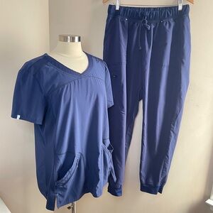 Scrubstar Navy Blue Track Pants & Scrub Top Set